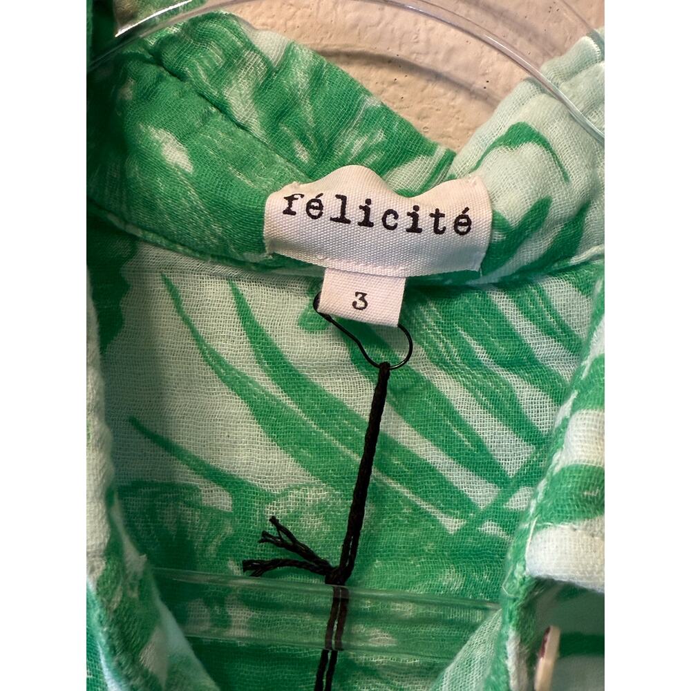 NWT Felicite Palm Print Long Sleeve Boyfriend Shirt Green Womens 3 Boho Office - Picture 4 of 4